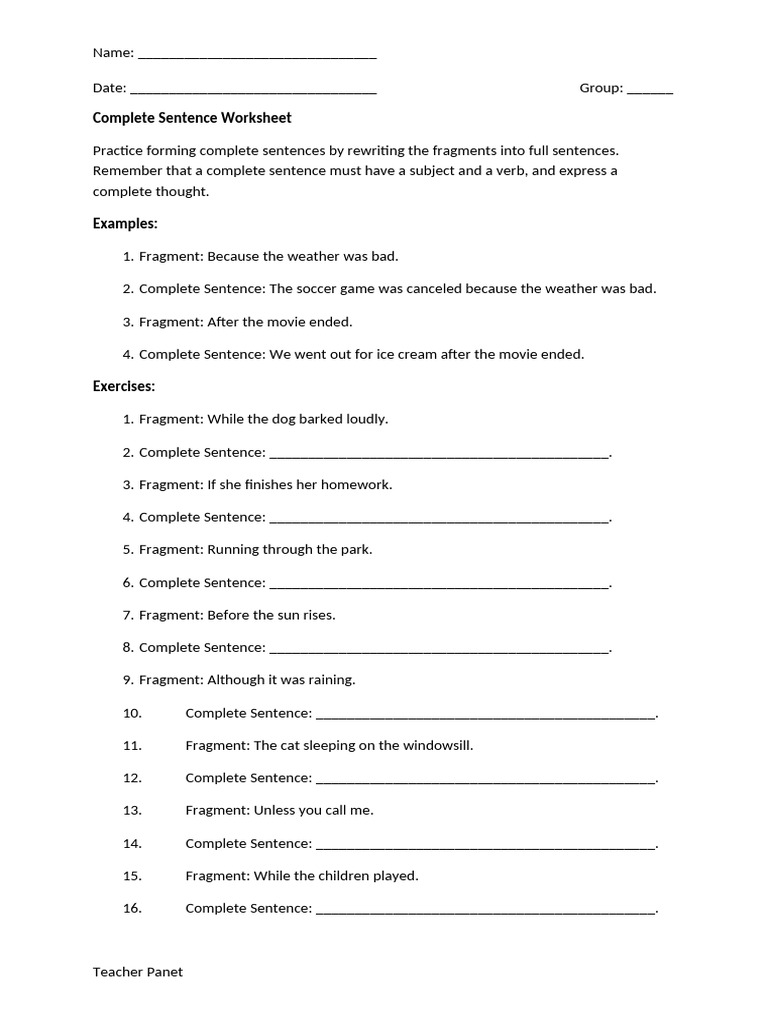 Complete Sentence Worksheet | PDF | Chess Openings | Chess Theory