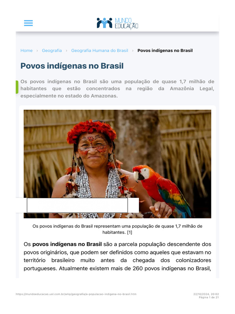 Povos Indígenas do Brasil: População e Cultura | PDF | Povos indígenas ...