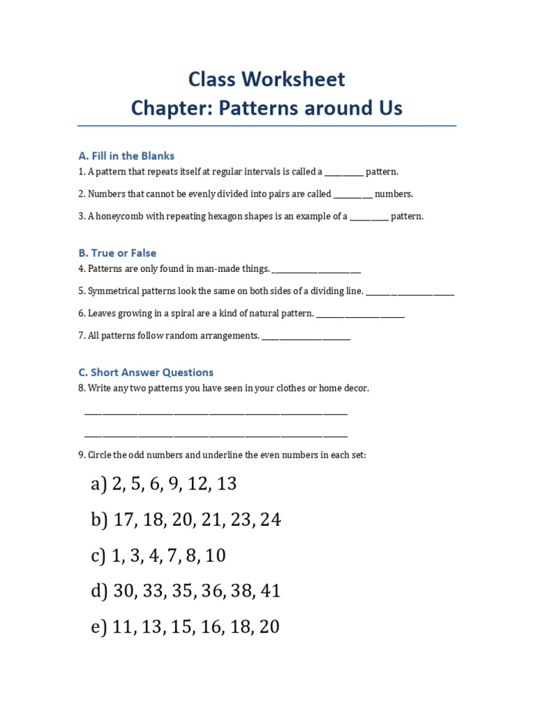 Patterns Around Us Worksheet | PDF