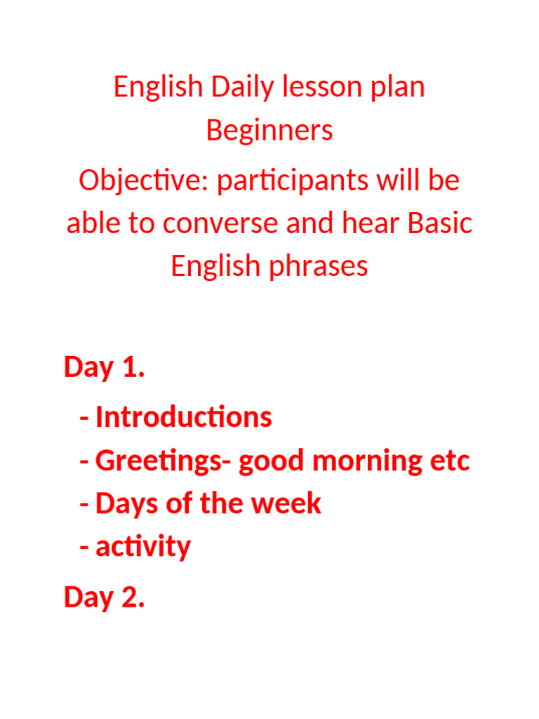 English Lesson Plans for All Levels | PDF
