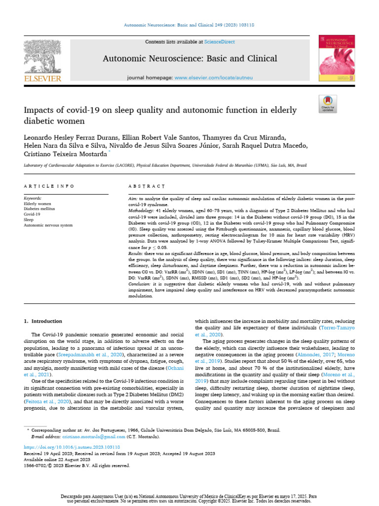 Impacts of Covid-19 On Sleep Quality and Autonomic Function in Elderly ...