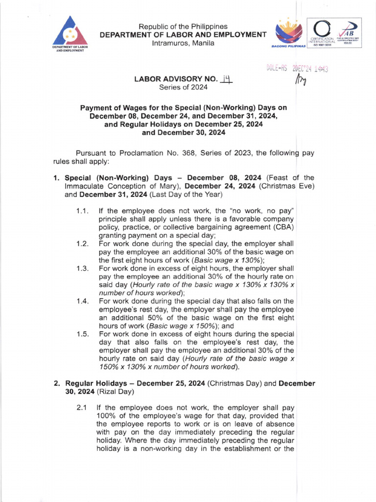 December 24 Pay Rules in the Philippines | PDF | Philippines | Observances