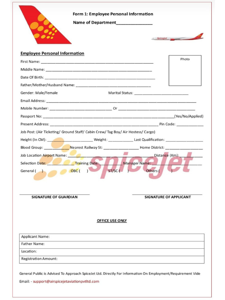 Spicejet Application Form | PDF