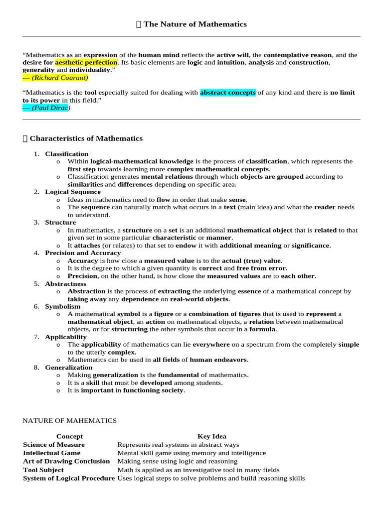 Characteristics of Mathematics Explained | PDF | Mathematics | Pattern