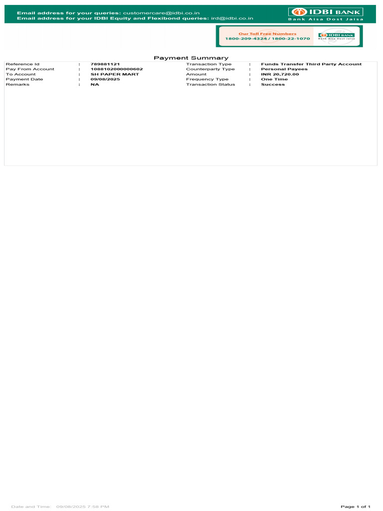 Payment Summary for SH PAPER MART | PDF