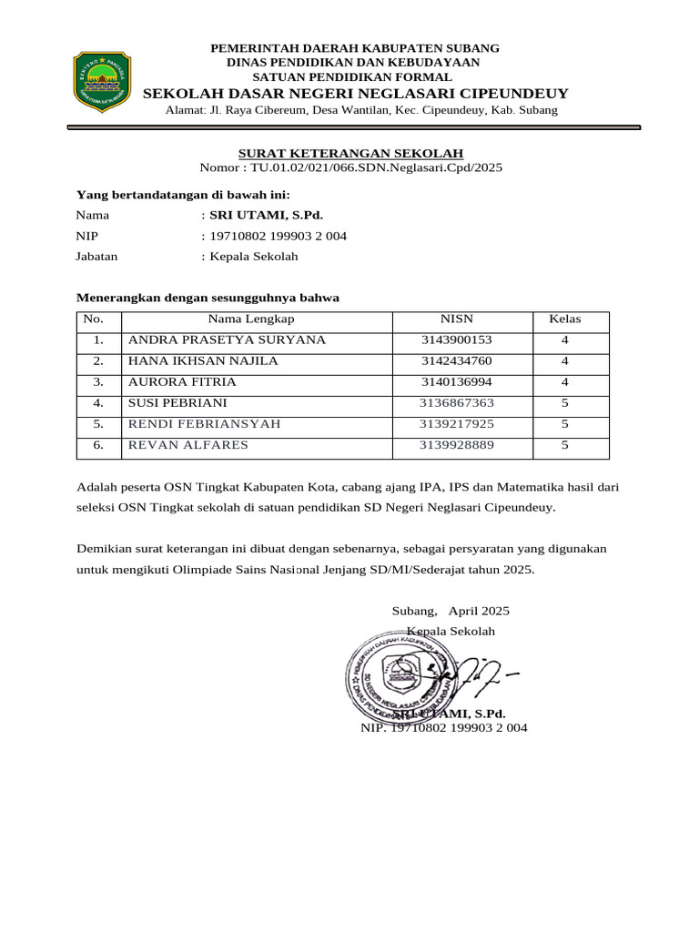 Surat Keterangan Sekolah - Cabang Ajang Ips | PDF
