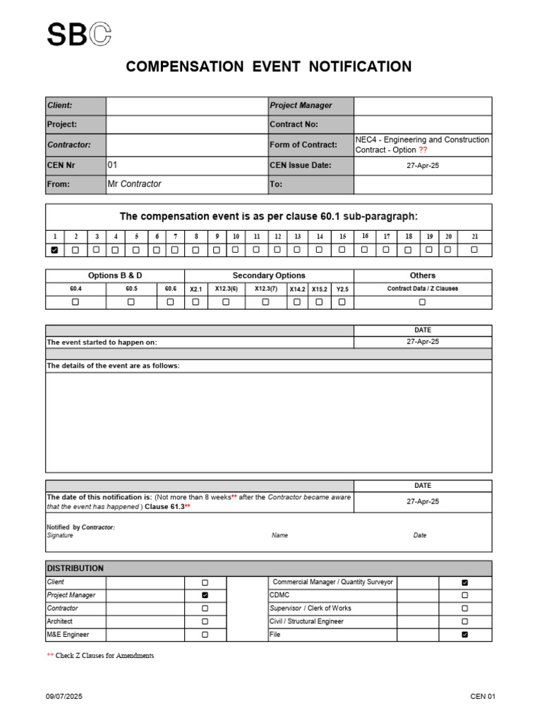 NEC4 Clause 60.1 Compensation Events | PDF | Subcontractor | Contract Law