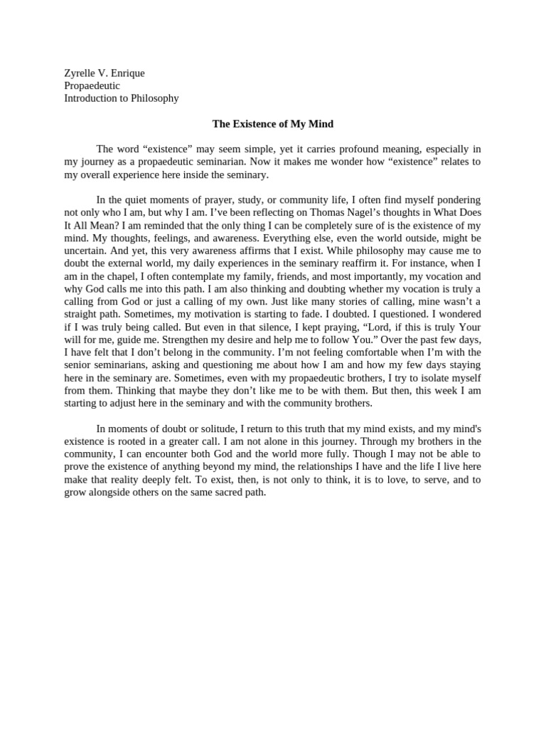 The Existence of My Own Mind Final | PDF