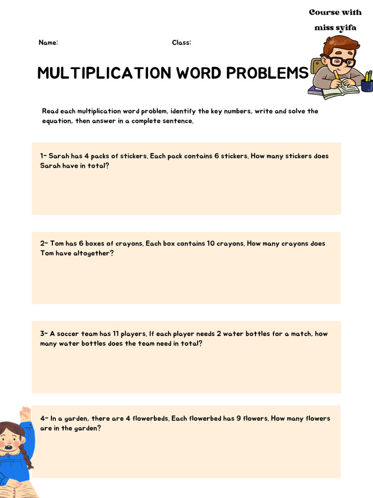 3rd Grade Multiplication Word Problems Worksheet in Yellow and White ...