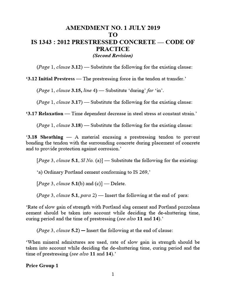 Amendment to IS 1343:2012 Code | PDF | Prestressed Concrete | Concrete