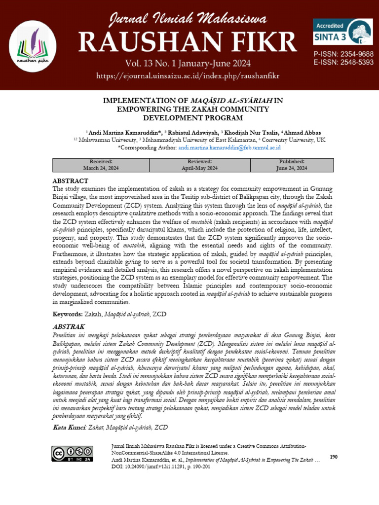 Implementation of Maqā Id Al-Syāriah in Empowering The Zakah Community ...