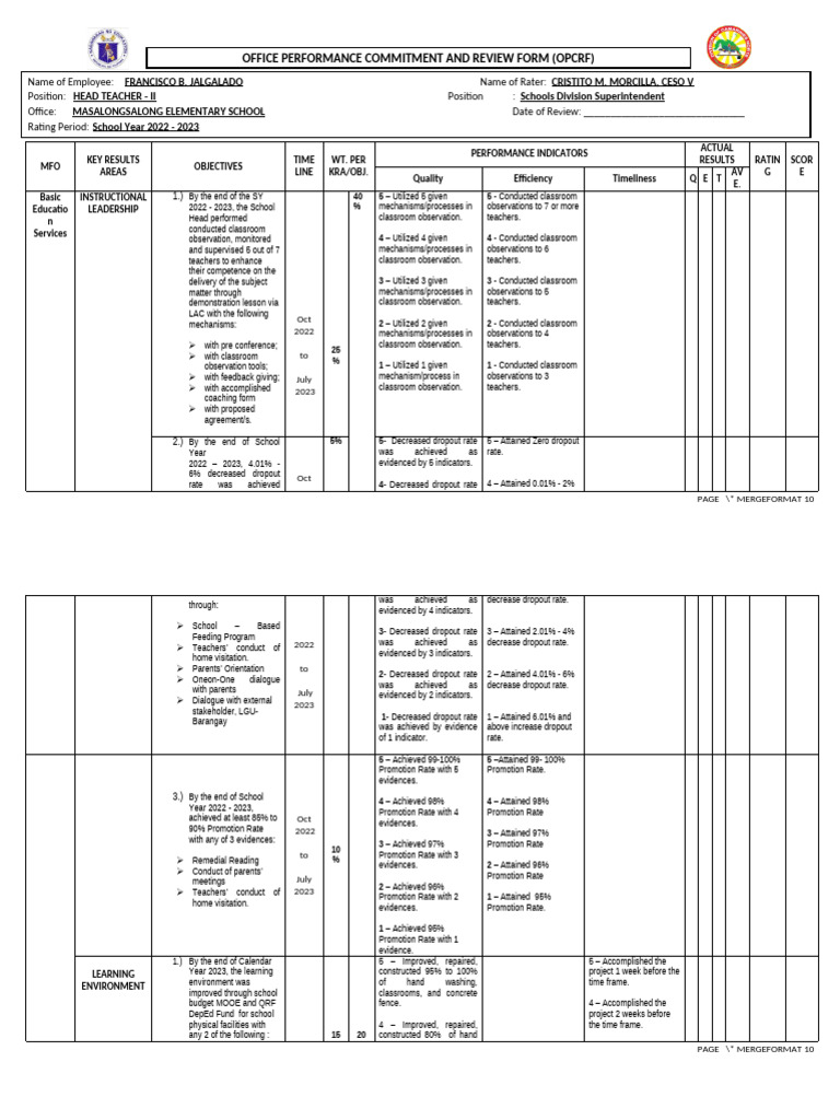 School Year 2022-2023 Performance Review | PDF