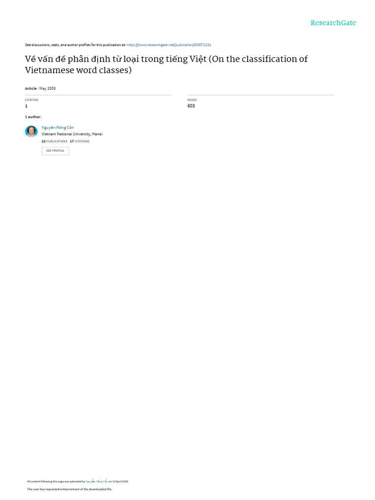 Classification of Vietnamese Word Classes | PDF
