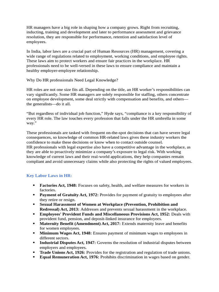 Understanding HR Labor Laws in India | PDF | Employment | Labour Law