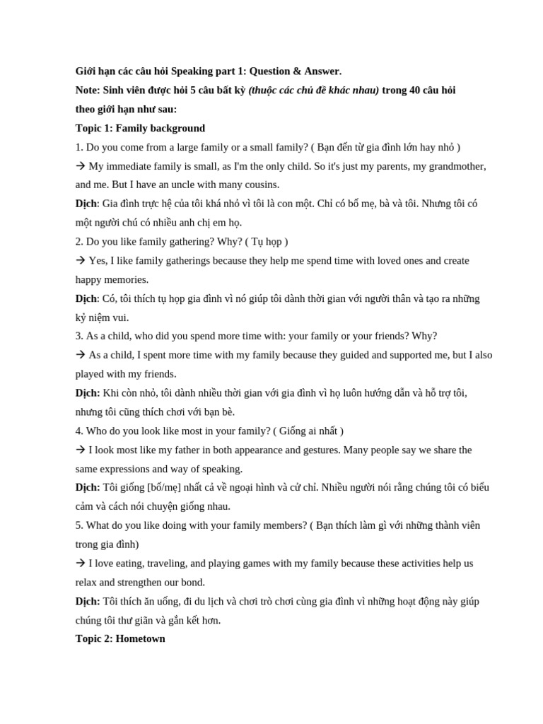 Speaking Part 1 Answer | PDF