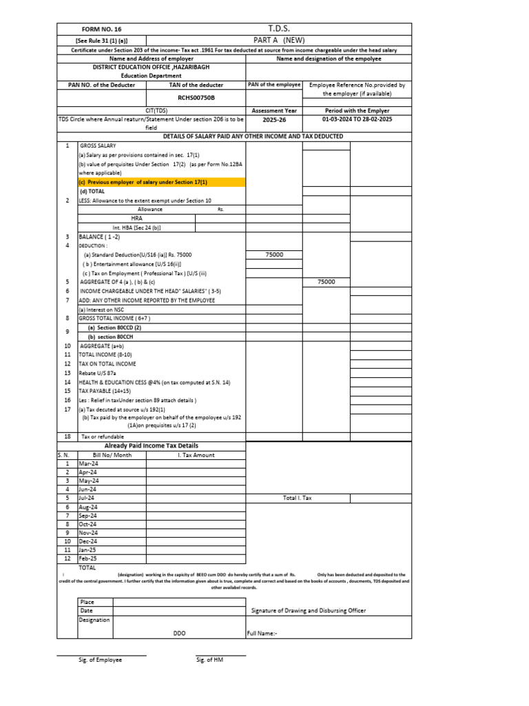 TDS Certificate Form 16 for Employees | PDF | Business | Public Finance