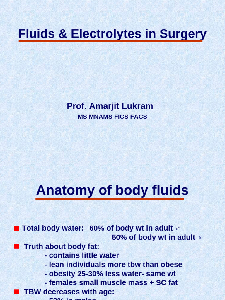 Fluid and Electrolyte Management in Surgery | PDF | Saline (Medicine ...