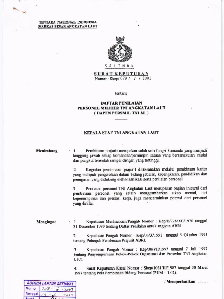Skep 879 V 2003 Dapen Persmil Tni Al | PDF
