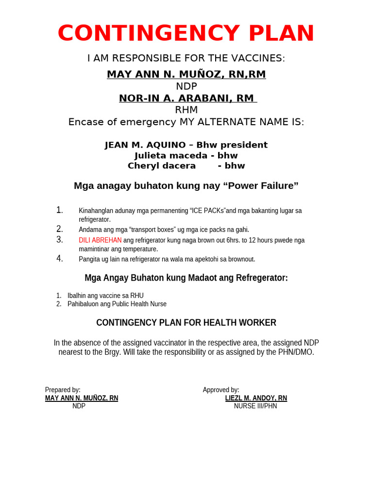 Vaccine Emergency Contingency Plan | PDF