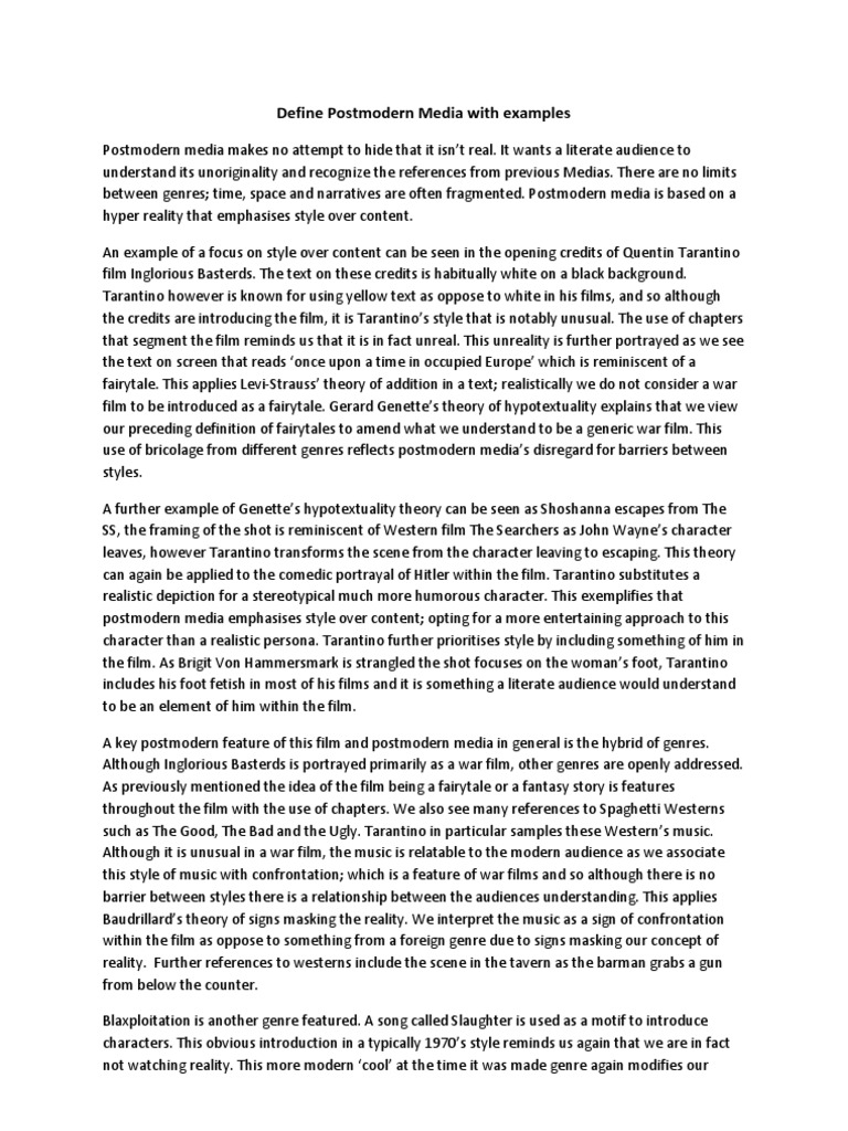Defining Postmodern Media Examples | PDF | Postmodernism | Genre