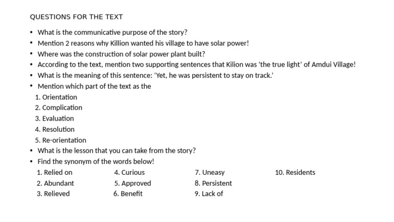 Questions For Kilion | PDF