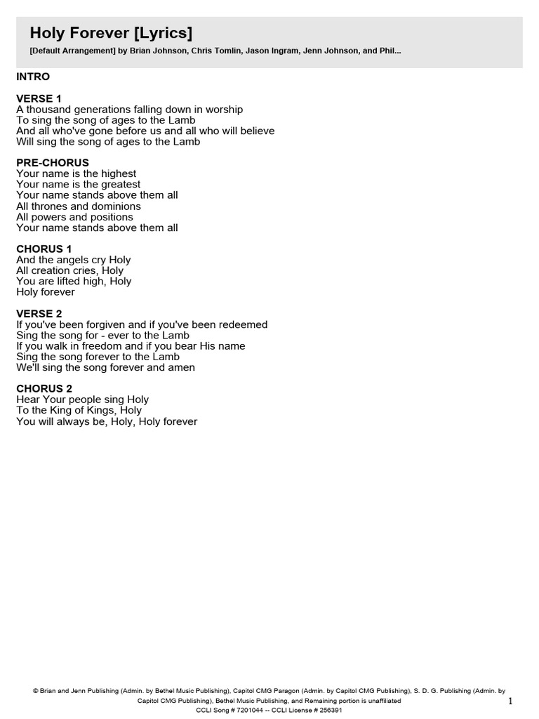 Holy Forever Lyrics Overview | PDF