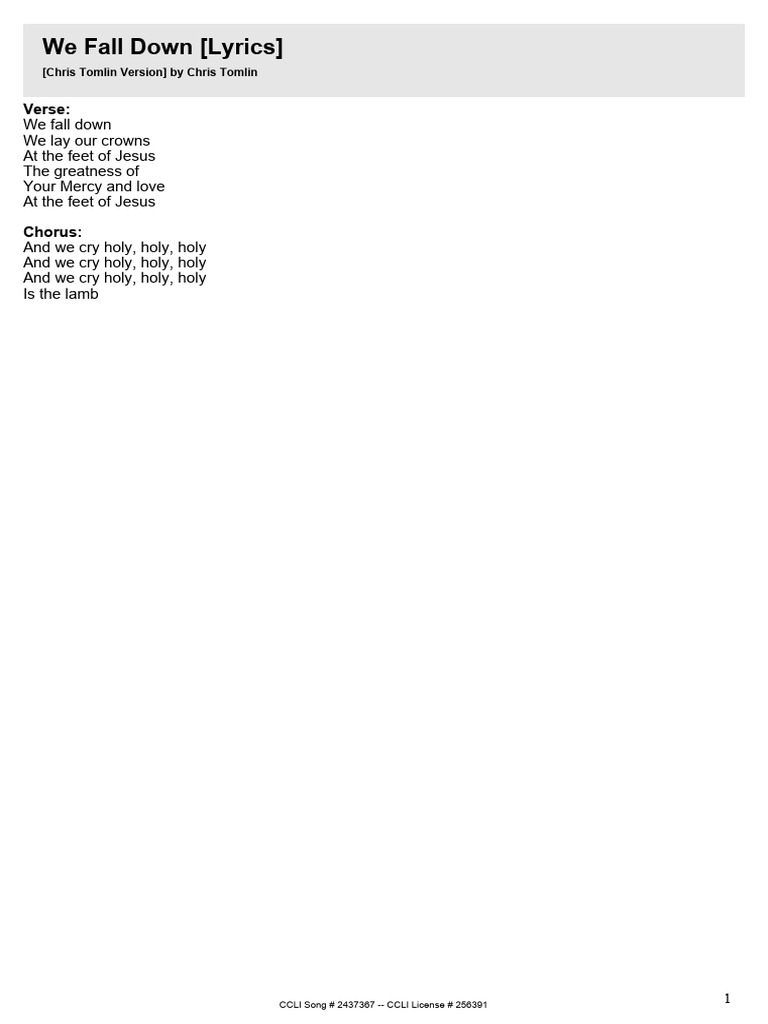 We Fall Down Lyrics - Chris Tomlin | PDF