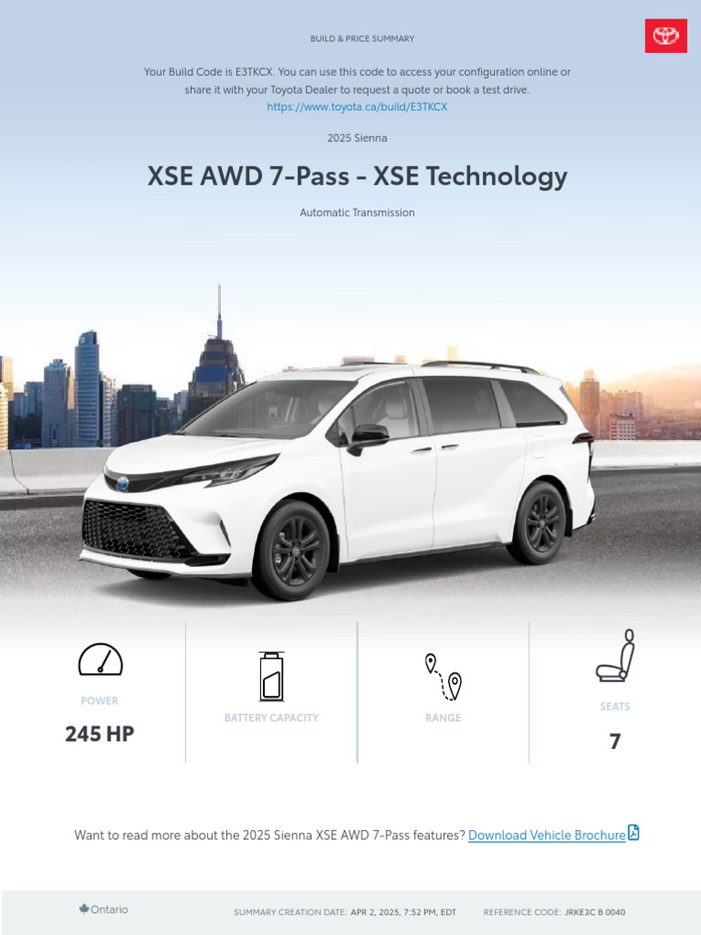 2025 Toyota Sienna Build & Price Summary | PDF | Annual Percentage Rate ...
