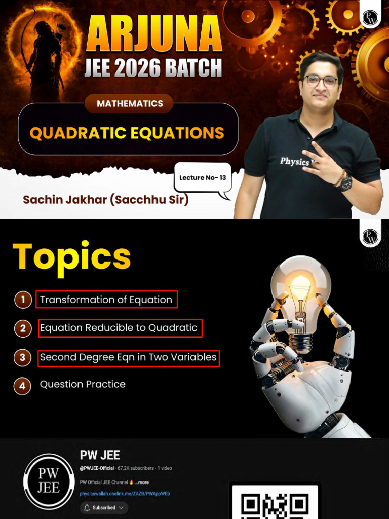 Quadratic Equations 13 Class Notes | PDF