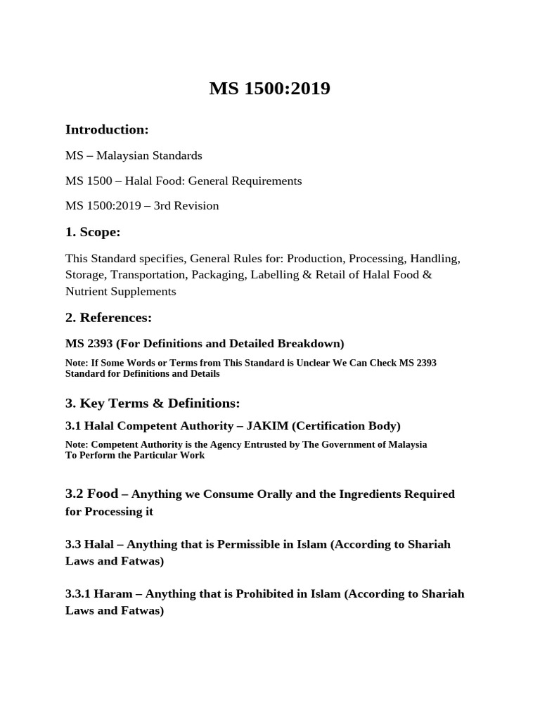MS 1500:2019 Halal Food Standards | PDF | Hygiene | Poison
