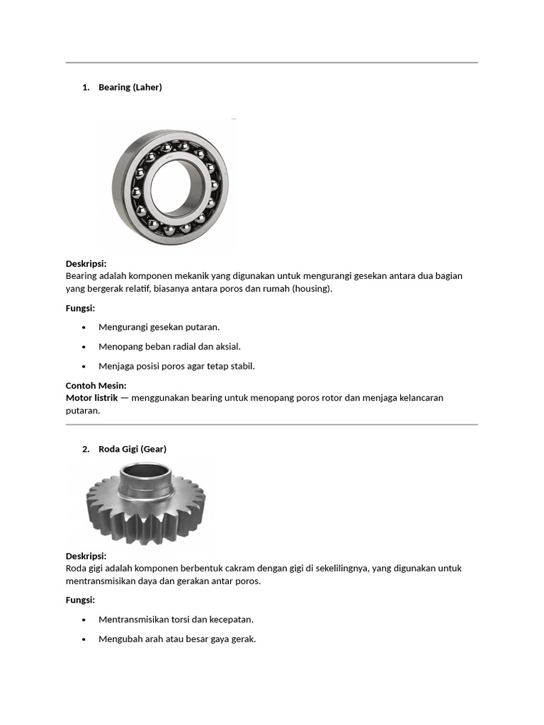 Komponen Utama Mesin: Bearing, Gear, Rantai | PDF