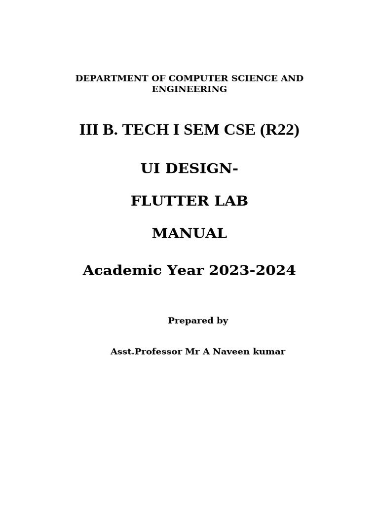 Flutter UI Design Lab Manual 2023 | PDF | Software Engineering ...