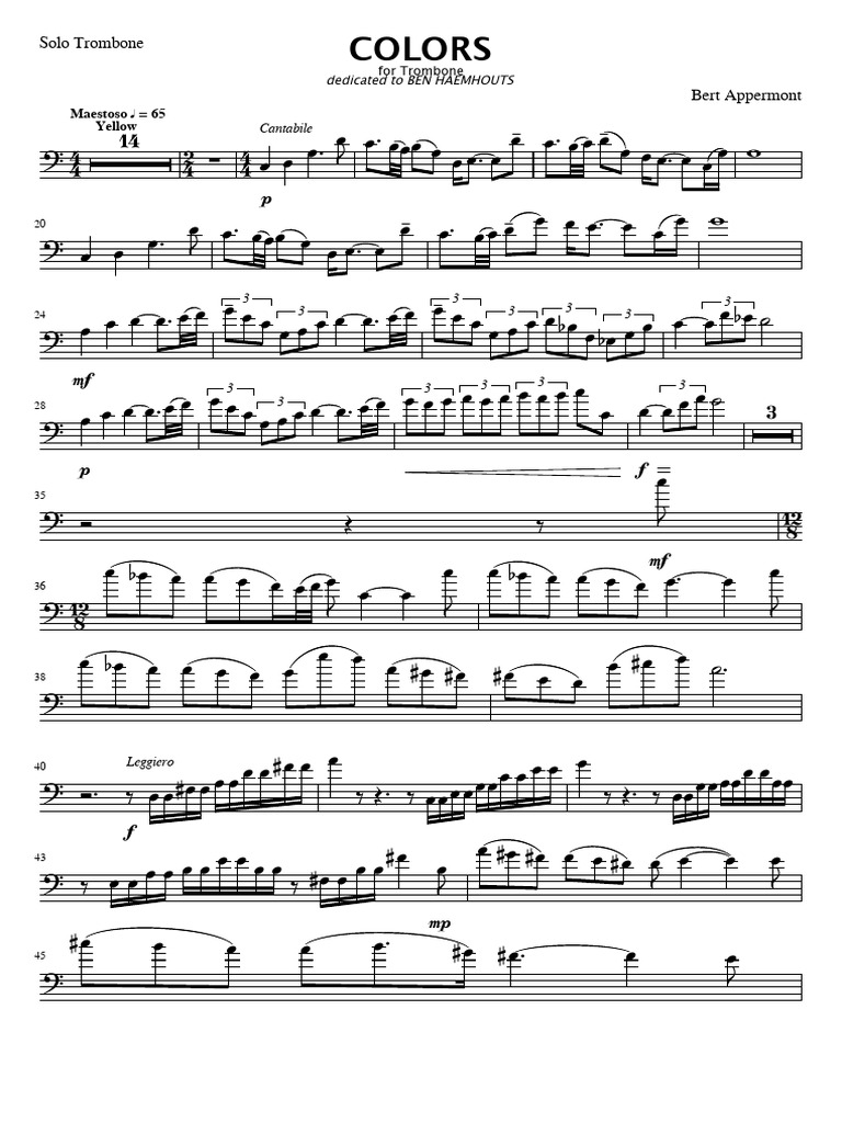 Colors for Trombone by Bert Appermont | PDF | Musical Notation