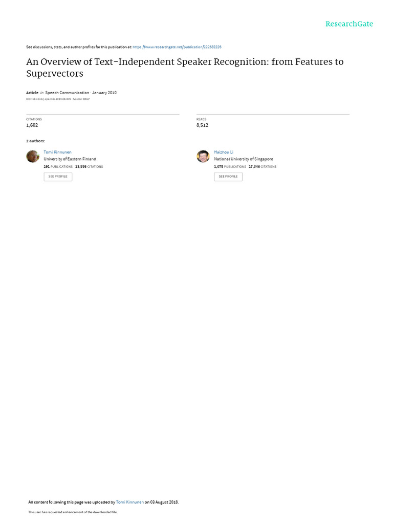 Overview of Text-Independent Speaker Recognition | PDF | Spectral ...