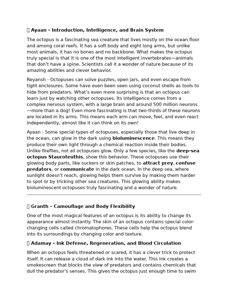 Octopus: Intelligence, Adaptations, and Facts | PDF | Octopus | Predation