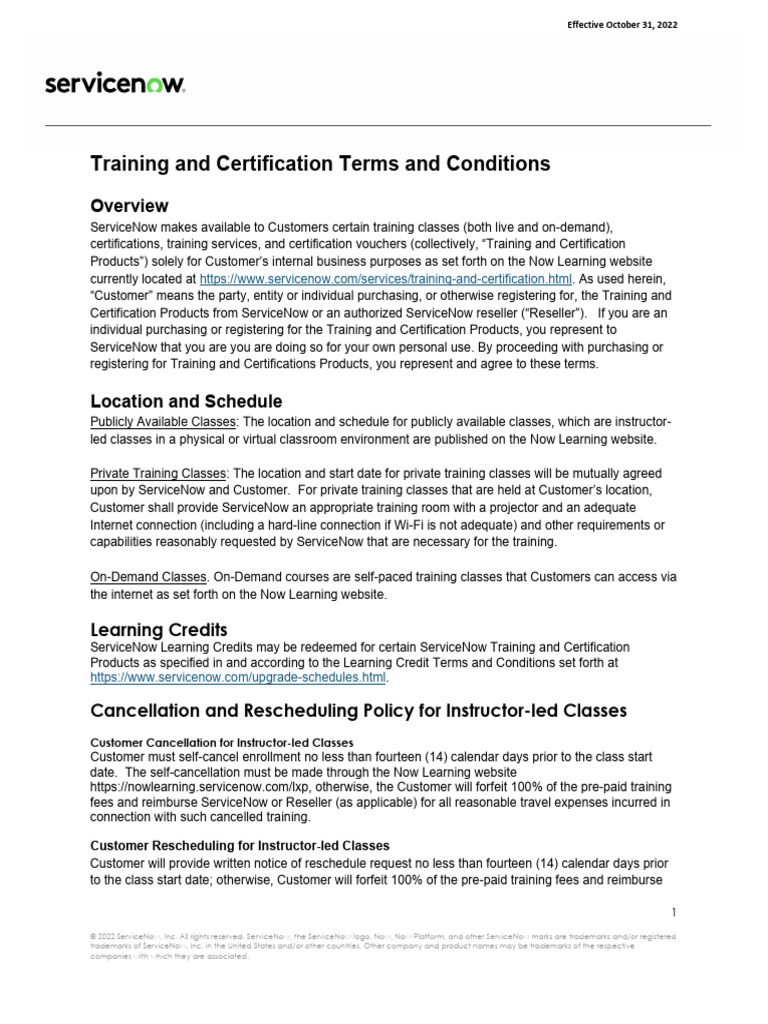 ServiceNow Training & Certification Terms | PDF | Damages | Legal Liability