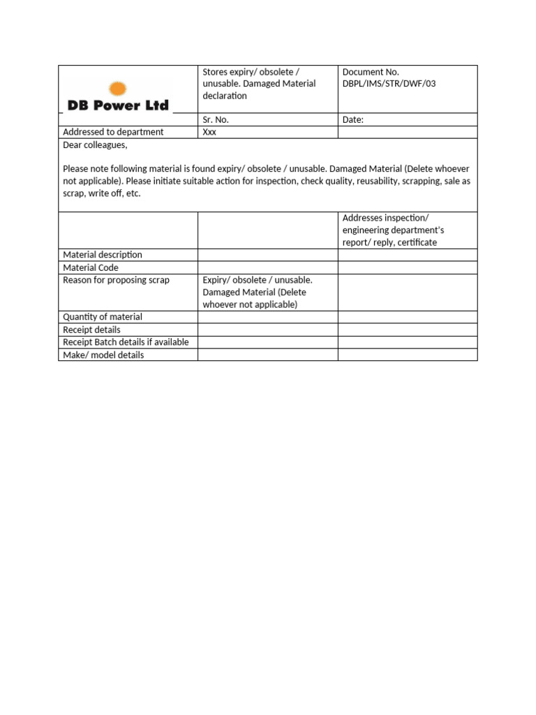 Obsolete Material Declaration Notice | PDF
