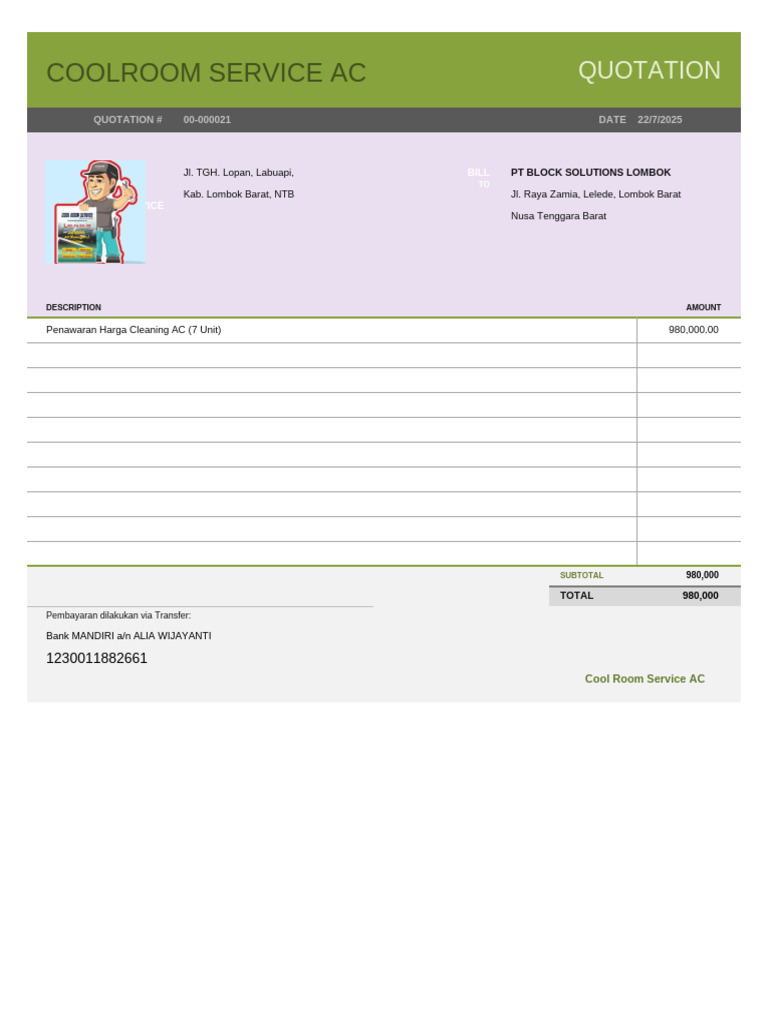 AC Cleaning Service Quotation & Invoice | PDF