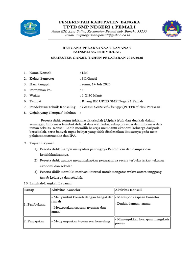 RPL Konseling Individu PCT | PDF