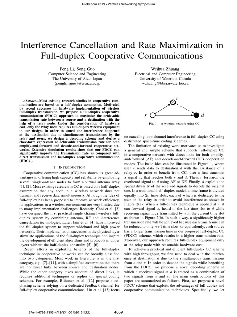 Full-Duplex Cooperative Communication Optimization | PDF | Duplex ...
