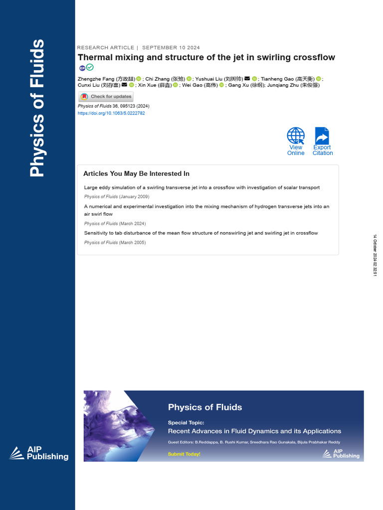 Thermal Mixing and Structure of The Jet in Swirling Crossflow | PDF ...