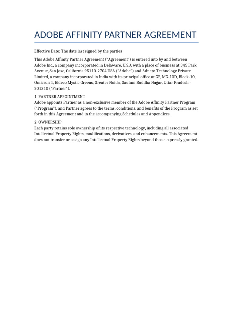 Adobe Affinity Partner Agreement Vetted | PDF