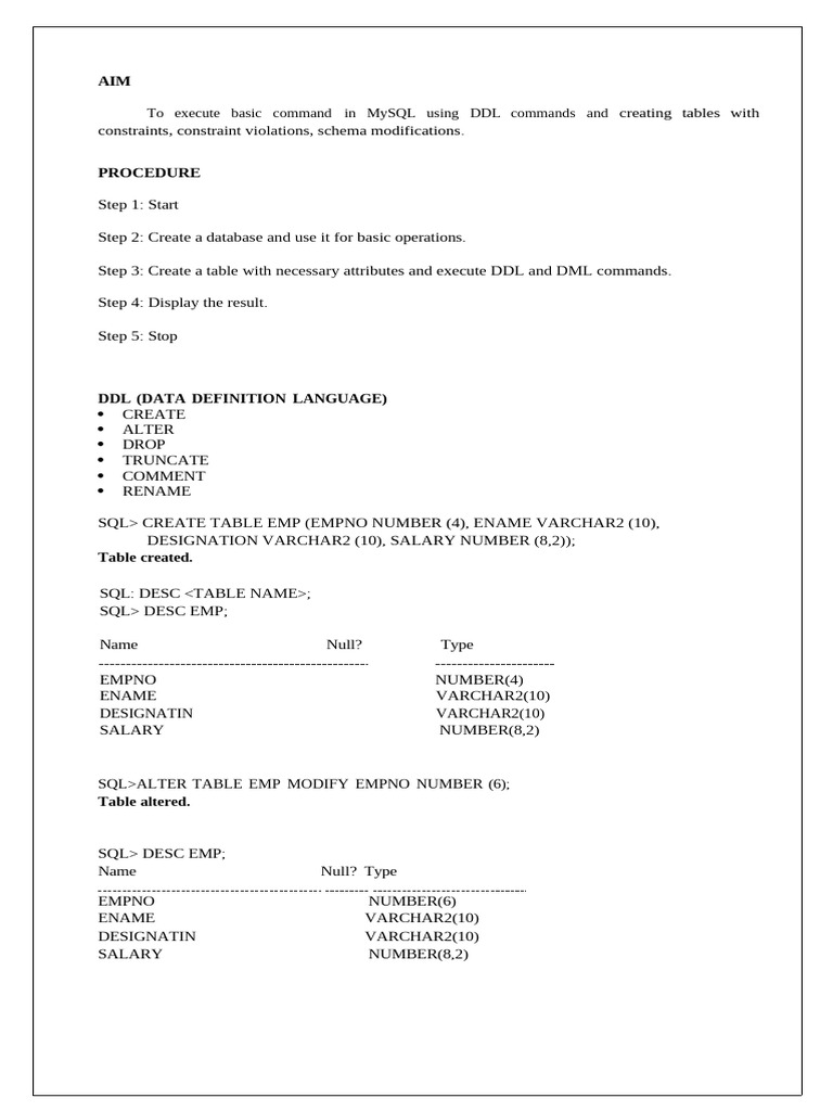 MySQL DDL Commands and Table Management | PDF | Programming Paradigms ...