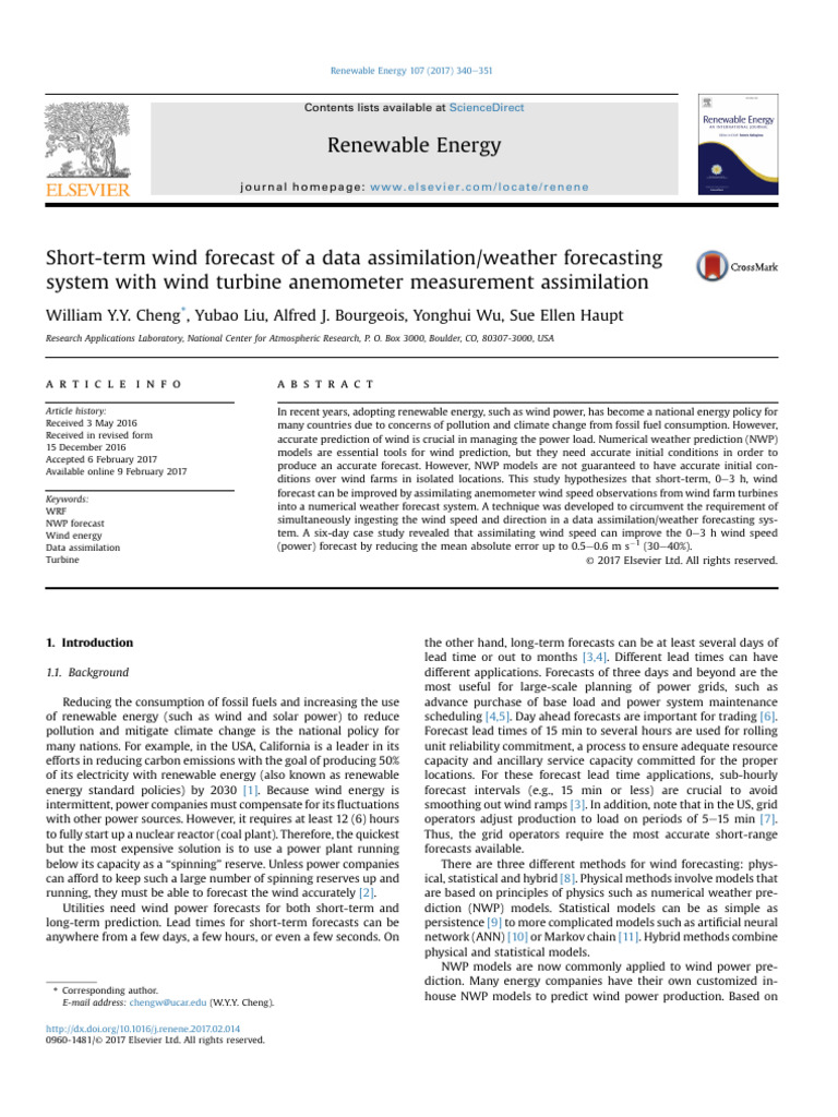 Short-Term Wind Forecasting Techniques | PDF | Numerical Weather ...