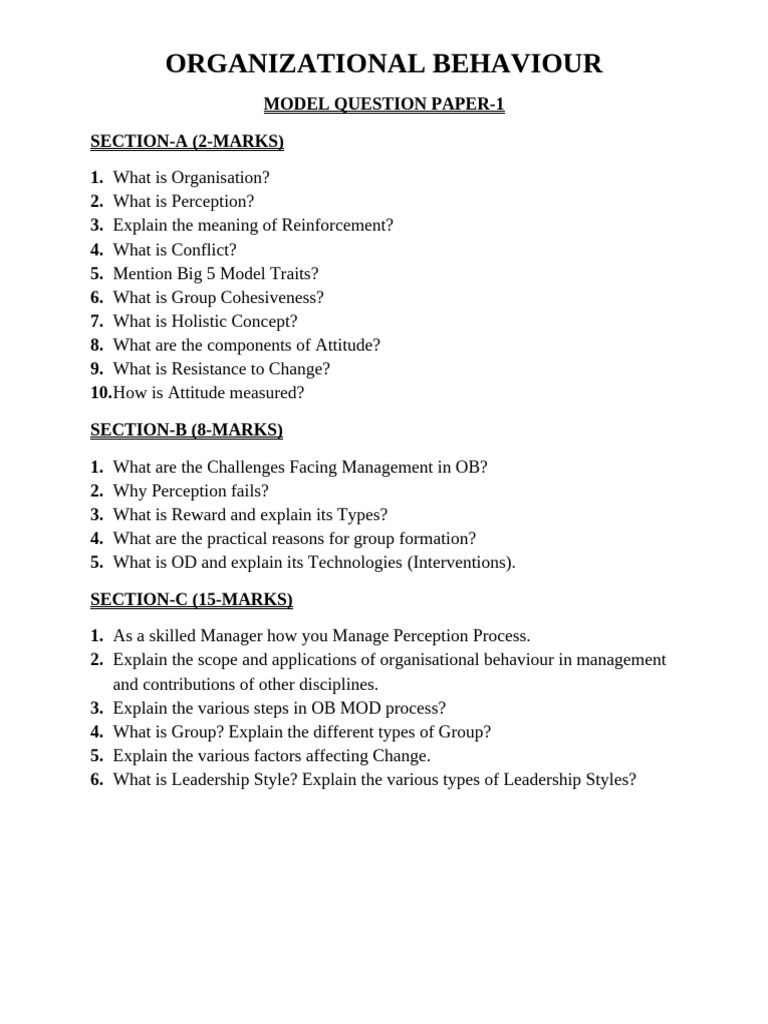 Organizational Behavior Exam Questions | PDF
