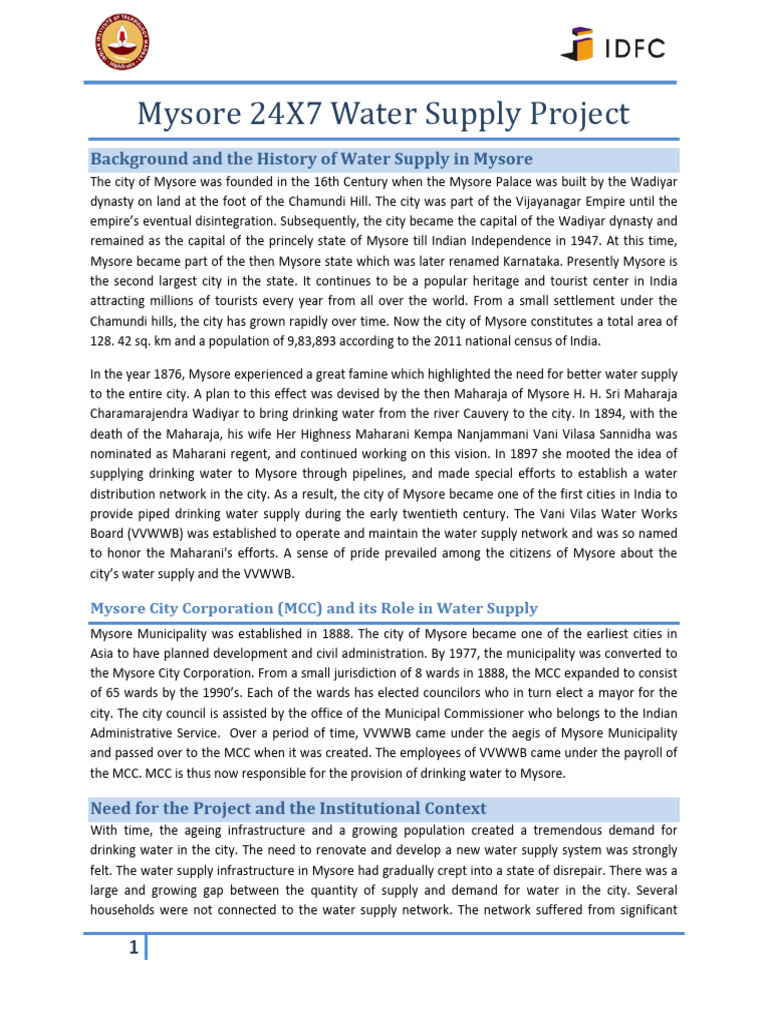 Mysore 24X7 Water Supply Project Overview | PDF