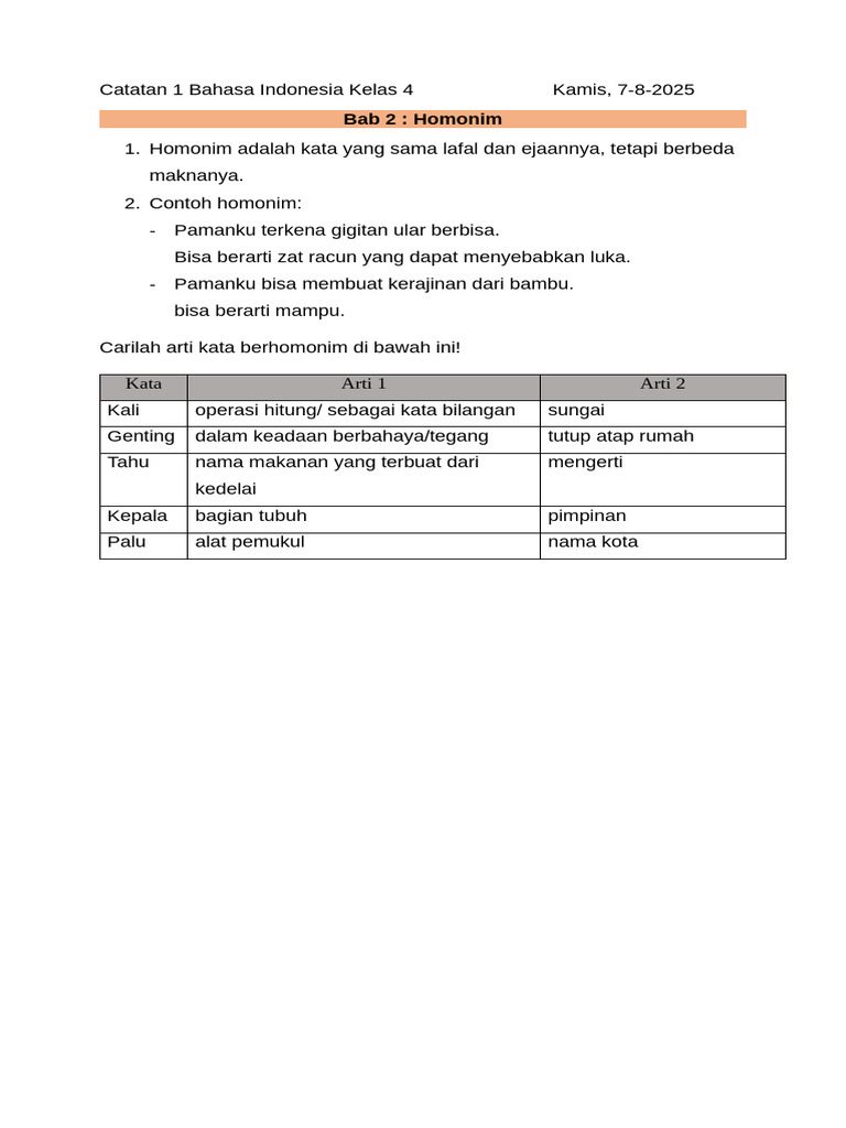 Catatan 1 Bahasa Indonesia Bab 2 | PDF
