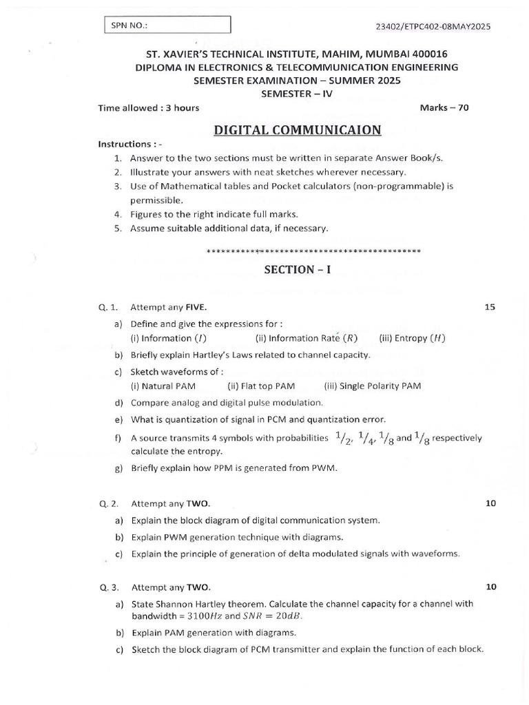 Digital Communication Exam Guidelines | PDF | Information And ...