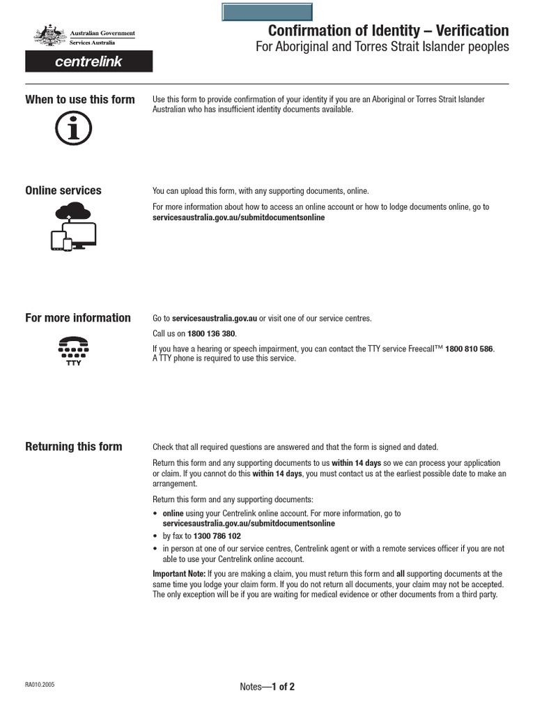 RA010 Identity Confirmation Form | PDF | Indigenous Australians | Australia