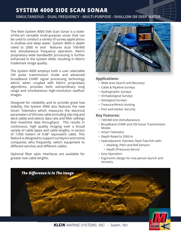Klein 4000 Side Scan Sonar Overview | PDF | Sonar | Broadband